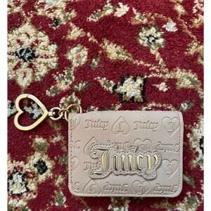 Juicy Couture Nude Beige Card Holder Wallet with Heart Keychain